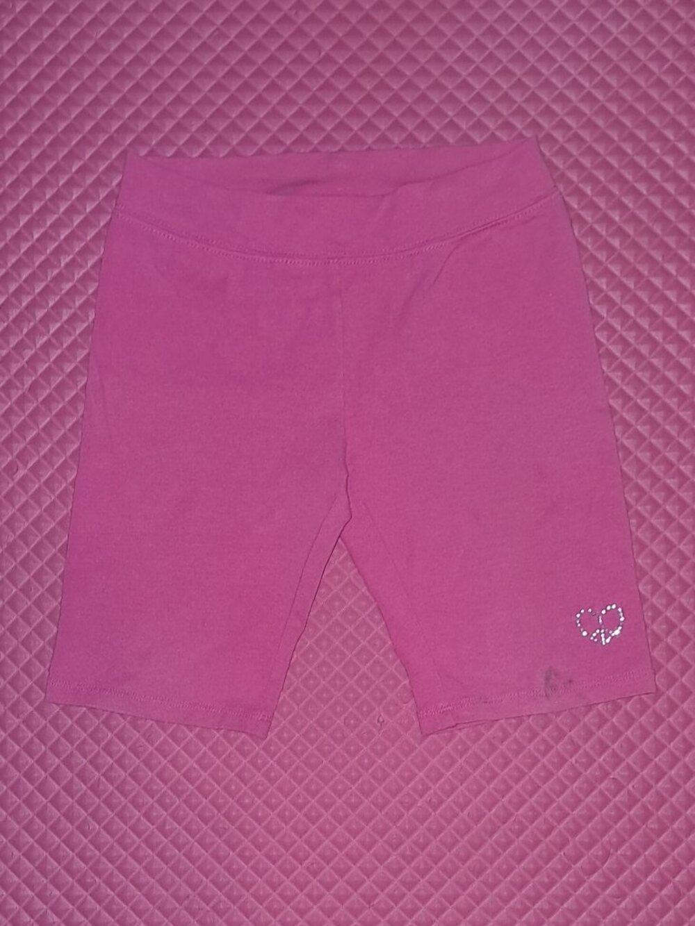 Lightweight Stretch Pink Shorts Decorative Rhinestone Heart Peace Sign